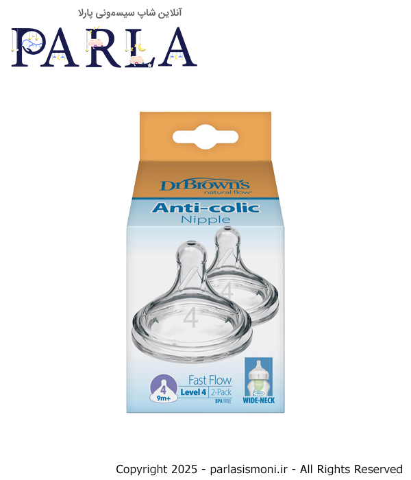 سرشیشه سیلیکونی دکتر براونز Dr. Brown’s مدل 4201 سایز ۴، ۲ عددی، ضد کولیک