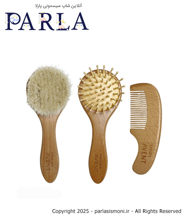 ست برس و شانه چوبی اونت مدل دایرهای سهتکه مناسب نوزاد