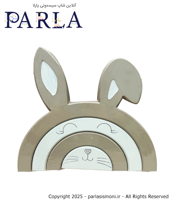 اکسسوری چوبی طرح خرگوش رنگین کمان ۴ تکه رنگ کرم