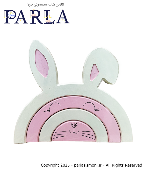 اکسسوری چوبی طرح خرگوش رنگین کمان ۴ تکه رنگ صورتی