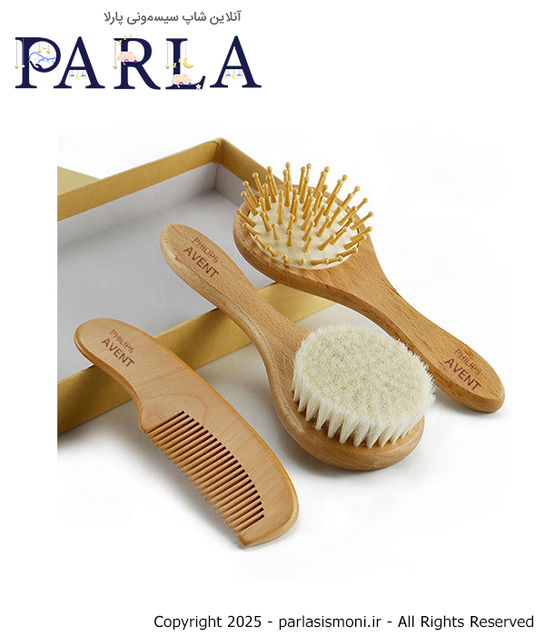 ست برس و شانه چوبی اونت مدل دایرهای سهتکه مناسب نوزاد