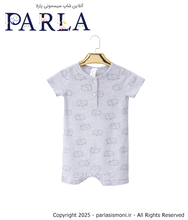 رامپر نوزادی برند H&M مدل آبی طرح فیل مشکی سیسمونی پارلا